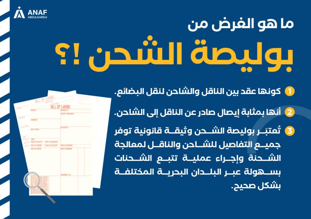 الغرض من بوليصة الشحن