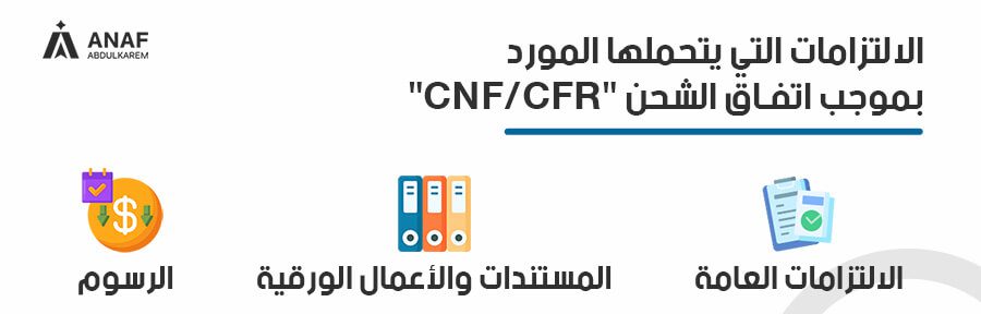 الإلتزامات التي يتحملها المورد فى شرط الشحن CNF